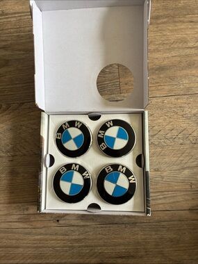 BMW Roundel Wheel Center Caps in Black, Blue & White (Set of 4)